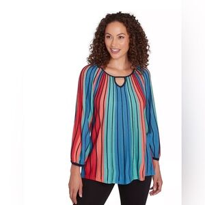 Ruby Rd 1X Ballet Neck Gored Stripe Sweater Three Quarter Balloon Sleeves Boho